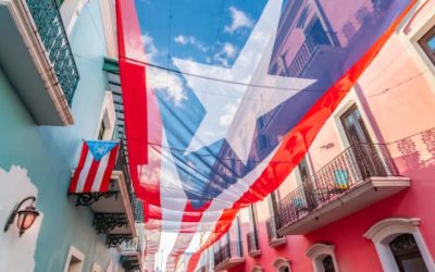 san juan puerto rico street with flag